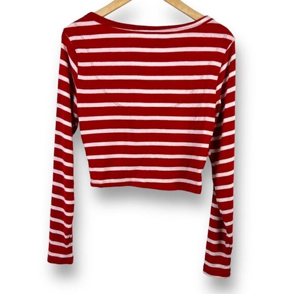 Colsie Women's L 2Pc Crop Top Pajama Lounge Set Red And White Stripes Preppy - Picture 4 of 13